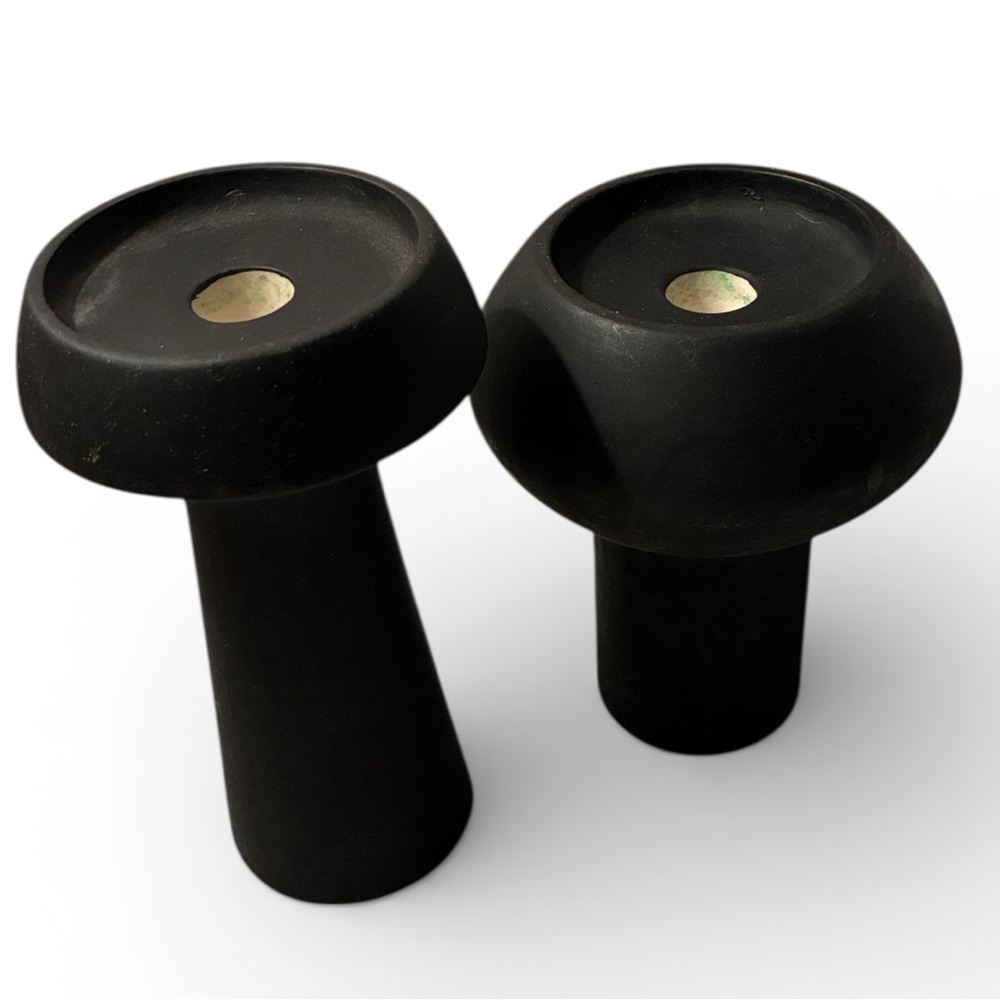 Ceramic Pillar & Taper Candle Holders, Black, Set of 2 Elegant Black Holders